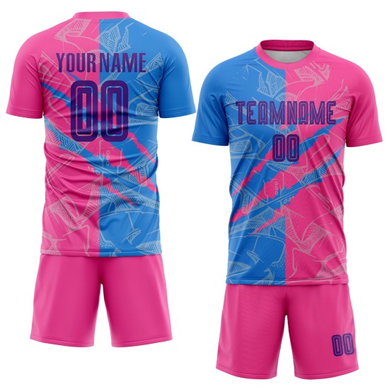 Benutzerdefinierte Graffiti Muster Lila Pulver Blau-Rosa Scratch Sublimation Fußball Uniform Jersey