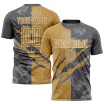 Benutzerdefinierte Graffiti Muster Alt Gold-Stahl Grau Scratch Sublimation Fußball Uniform Jersey Benutzerdefinierte Graffiti Muster Alt Gold-Stahl Grau Scratch Sublimation Fußball Uniform Jersey