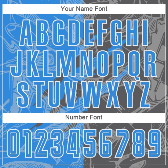 Benutzerdefinierte Graffiti Muster Pulver Blau-Stahl Grau Scratch Sublimation Fußball Uniform Jersey Benutzerdefinierte Graffiti Muster Pulver Blau-Stahl Grau Scratch Sublimation Fußball Uniform Jersey
