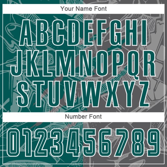 Benutzerdefinierte Graffiti Muster Mitternacht Grün-Stahl Grau Scratch Sublimation Fußball Uniform Jersey Benutzerdefinierte Graffiti Muster Mitternacht Grün-Stahl Grau Scratch Sublimation Fußball Uniform Jersey