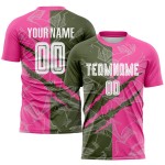 Benutzerdefinierte Graffiti Muster Oliv-Pink Scratch Sublimation Fußball Uniform Trikot Benutzerdefinierte Graffiti Muster Oliv-Pink Scratch Sublimation Fußball Uniform Trikot