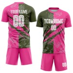 Benutzerdefinierte Graffiti Muster Oliv-Pink Scratch Sublimation Fußball Uniform Trikot Benutzerdefinierte Graffiti Muster Oliv-Pink Scratch Sublimation Fußball Uniform Trikot