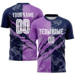 Benutzerdefinierte Graffiti Muster Medium Lila-Navy Scratch Sublimation Fußball Uniform Trikot Benutzerdefinierte Graffiti Muster Medium Lila-Navy Scratch Sublimation Fußball Uniform Trikot