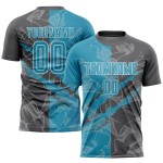 Benutzerdefinierte Graffiti Muster Panther Blau-Stahl Grau Scratch Sublimation Fußball Uniform Jersey Benutzerdefinierte Graffiti Muster Panther Blau-Stahl Grau Scratch Sublimation Fußball Uniform Jersey