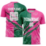 Benutzerdefinierte Graffiti Muster Kelly Grün-Pink Scratch Sublimation Fußball Uniform Jersey Benutzerdefinierte Graffiti Muster Kelly Grün-Pink Scratch Sublimation Fußball Uniform Jersey