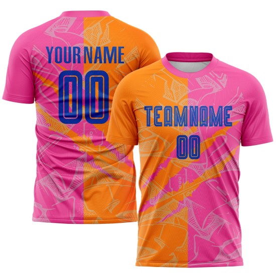 Benutzerdefinierte Graffiti Muster Royal Bay Orange-Pink Scratch Sublimation Fußball Uniform Jersey