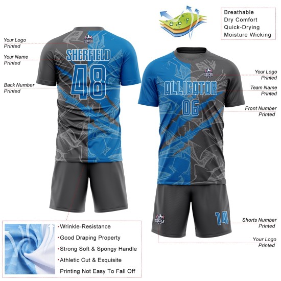 Benutzerdefinierte Graffiti Muster Blau-Stahl Grau Scratch Sublimation Fußball Uniform Jersey Benutzerdefinierte Graffiti Muster Blau-Stahl Grau Scratch Sublimation Fußball Uniform Jersey