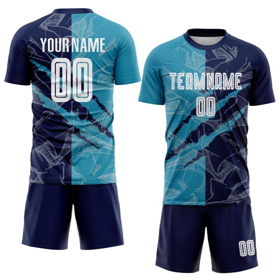 Benutzerdefinierte Graffiti Muster Panther Blau-Navy Scratch Sublimation Fußball Uniform Jersey Benutzerdefinierte Graffiti Muster Panther Blau-Navy Scratch Sublimation Fußball Uniform Jersey