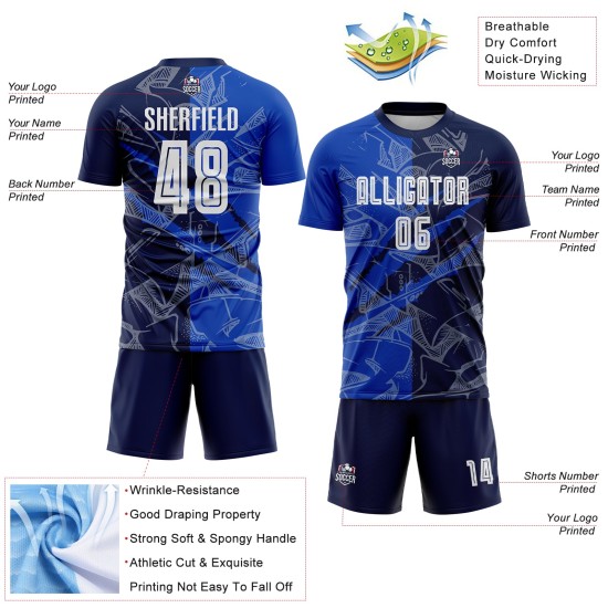 Benutzerdefinierte Graffiti Muster Thunder Blue-Navy Scratch Sublimation Fußball Uniform Jersey