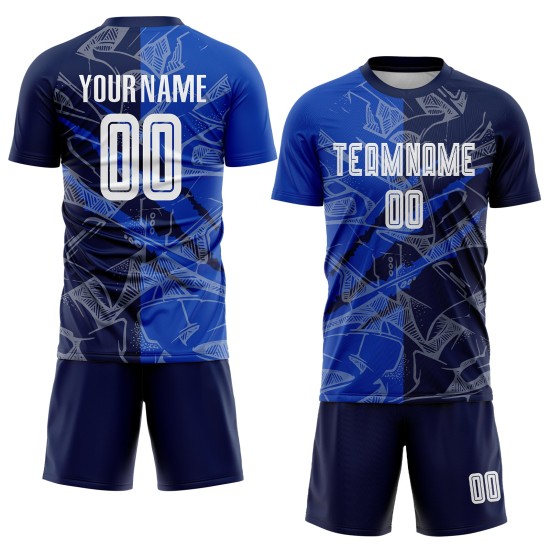 Benutzerdefinierte Graffiti Muster Thunder Blue-Navy Scratch Sublimation Fußball Uniform Jersey