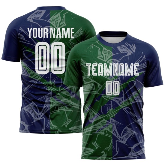 Benutzerdefinierte Graffiti Muster Grün-Navy Scratch Sublimation Fußball Uniform Trikot Benutzerdefinierte Graffiti Muster Grün-Navy Scratch Sublimation Fußball Uniform Trikot