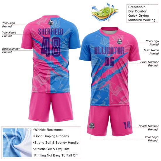 Benutzerdefinierte Graffiti Muster Lila Pulver Blau-Rosa Scratch Sublimation Fußball Uniform Jersey