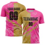 Benutzerdefinierte Graffiti Muster Schwarz Alt Gold-Pink Scratch Sublimation Fußball Uniform Jersey Benutzerdefinierte Graffiti Muster Schwarz Alt Gold-Pink Scratch Sublimation Fußball Uniform Jersey