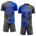 Benutzerdefinierte Graffiti Muster Thunder Blue-Steel Grau Scratch Sublimation Fußball Uniform Jersey Benutzerdefinierte Graffiti Muster Thunder Blue-Steel Grau Scratch Sublimation Fußball Uniform Jersey