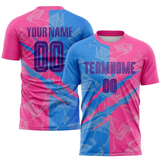 Benutzerdefinierte Graffiti Muster Lila Pulver Blau-Rosa Scratch Sublimation Fußball Uniform Jersey