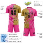 Benutzerdefinierte Graffiti Muster Schwarz Alt Gold-Pink Scratch Sublimation Fußball Uniform Jersey Benutzerdefinierte Graffiti Muster Schwarz Alt Gold-Pink Scratch Sublimation Fußball Uniform Jersey
