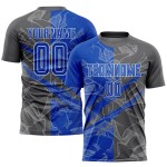 Benutzerdefinierte Graffiti Muster Thunder Blue-Steel Grau Scratch Sublimation Fußball Uniform Jersey Benutzerdefinierte Graffiti Muster Thunder Blue-Steel Grau Scratch Sublimation Fußball Uniform Jersey