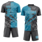 Benutzerdefinierte Graffiti Muster Panther Blau-Stahl Grau Scratch Sublimation Fußball Uniform Jersey Benutzerdefinierte Graffiti Muster Panther Blau-Stahl Grau Scratch Sublimation Fußball Uniform Jersey