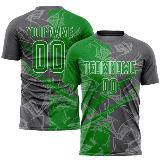 Benutzerdefinierte Graffiti Muster Gras Grün-Stahl Grau Scratch Sublimation Fußball Uniform Jersey